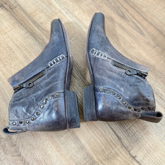 Bed Stu Dark Leather Ankle Booties Studded Distressed Zipper Detail Flat 6.5 - Picture 7 of 12